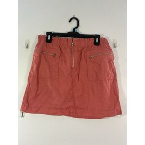 Lou & Grey Womens‎ SM Orange 100% Linen Zipper Pocket Stretch Waist Skirt Casual